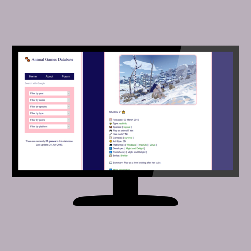 Animal Games Database Website